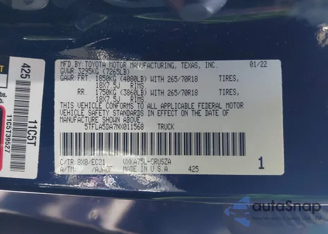 2022 Toyota Tundra Sr5 из США, поврежденный, VIN 5TFLA5DA7NX011568